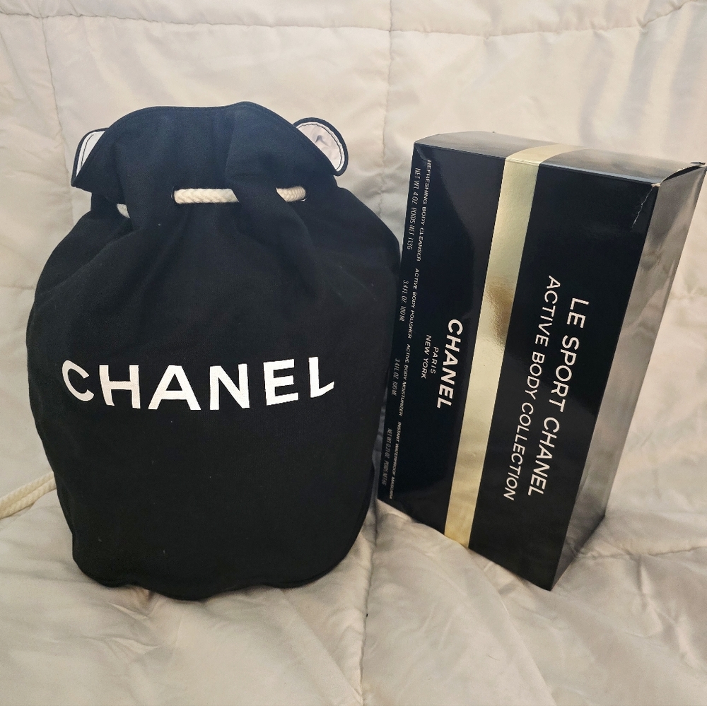 SOLD-CHANEL Canvas Drawstring Bucketbag